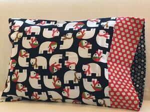 Handmade Christmas Polar Bear Toddler or Travel Pillowcase, Designer Cotton